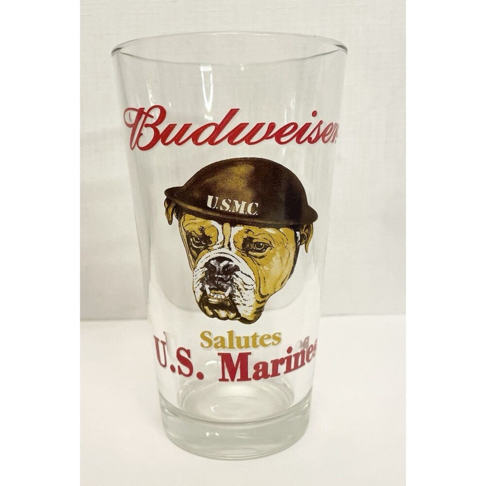 Budweiser Salutes U.S. United States Marines Pint Glass 16oz Bulldog Drink Cup
